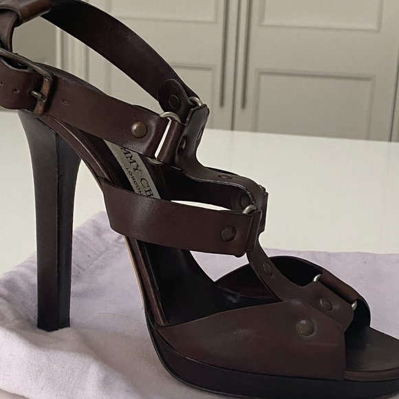 Brown Leather Jimmy Choo Strappy Sandals 38 - Picture 3 of 6